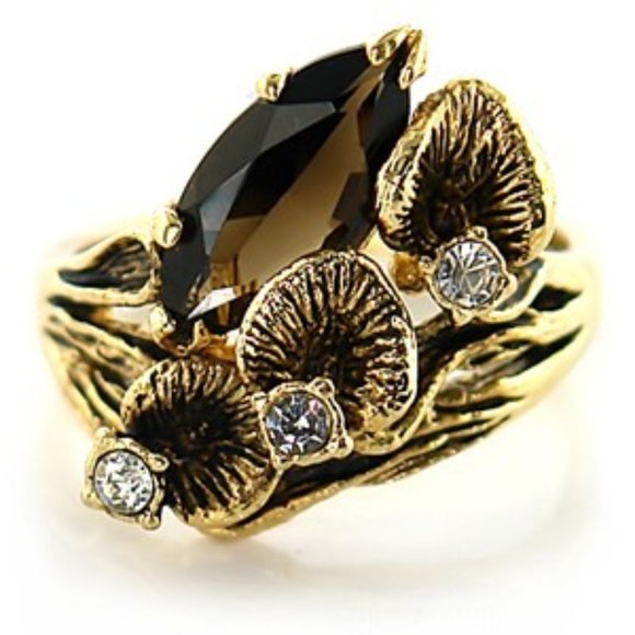 Austrian crystal Gold Smokey Topaz Ring - Picture 3 of 4